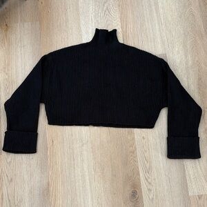 Zara Black Cropped Ribbed Turtleneck Sweater